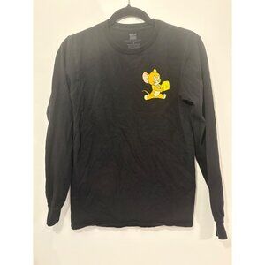 Tom & Jerry Black Long Sleeve Shirt Men’s Size Small Cartoon Print Front & Back